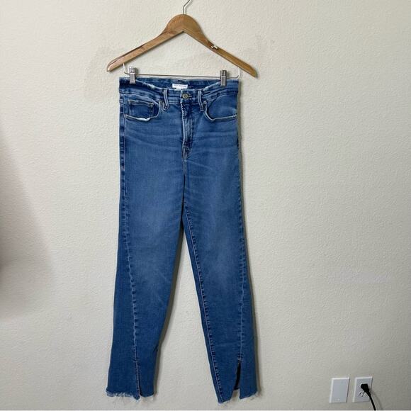 Good American Good Boy Twisted Slit Raw Hem Jeans Indigo584 Womens Size 6 / 28 - Picture 2 of 7